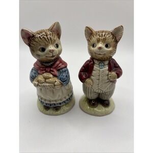 Anthropomorphic Otagiri Japan Mr & Mrs Whiskers Cat salt & pepper shakers Vtg